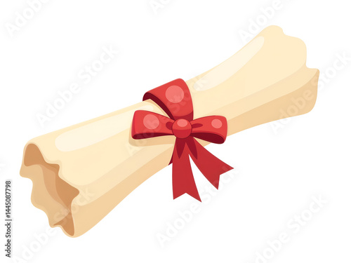 Obraz na płótnie Rolled-up certificate tied with red ribbon, 3D icon symbolizing achievement, graduation, diploma, and award. Generative AI w salonie