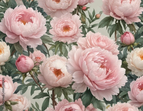 Delicate watercolor peonies & roses, vintage aesthetic , red, floral