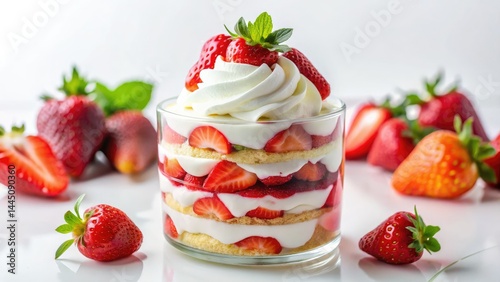 Minimalist Strawberry Mascarpone Dessert - Layered Recipe, Closeup, White Background