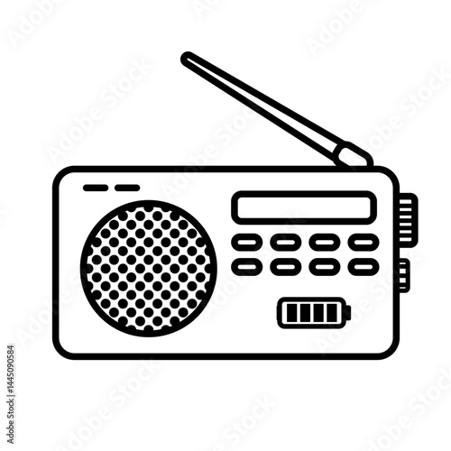 Portable radio receiver with extended antenna outline icon symbol