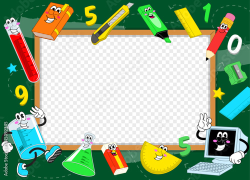 Retro Back to School Background with School Supplies Cartoon