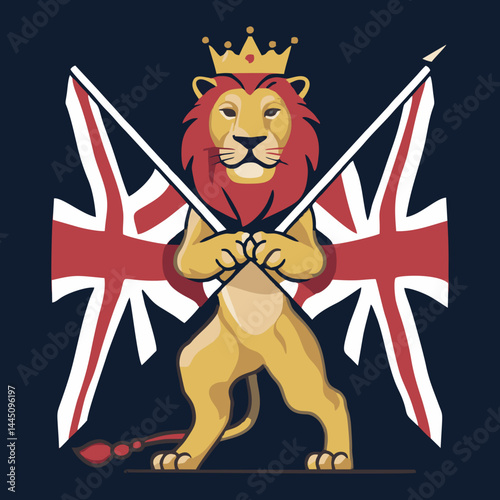 15.eps"A bold and courageous lion holding a flag high, representing strength, leadership, and determination. This artwork symbolizes loyalty, unity, and the fearless spirit to lead and conquer. The po
