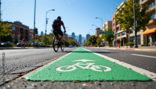 Wallpaper Mural Cyclist riding on urban bike lane city streets lifestyle photography bright day low angle sustainable transportation Torontodigital.ca
