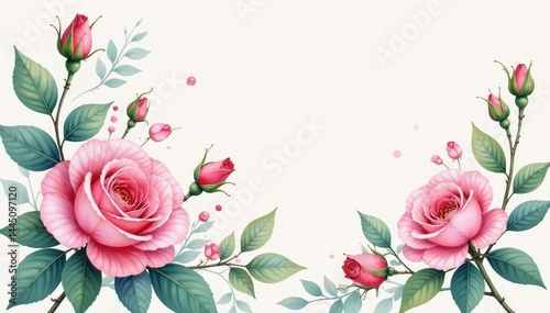 Wallpaper Mural Delicate watercolor roses, leaves, and buds in soft pastel hues, spring, blossom, rose Torontodigital.ca