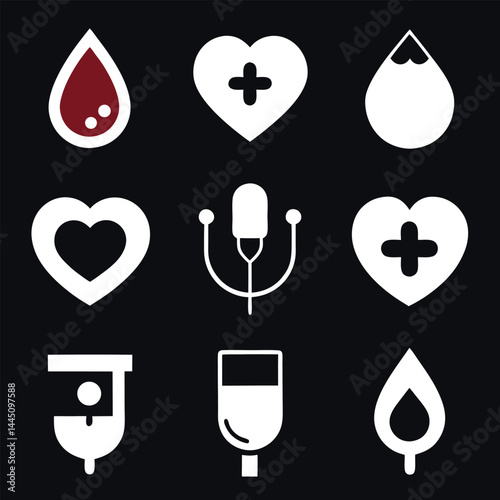 Blood Donation Icons Set for Medical or Healthcare Design
