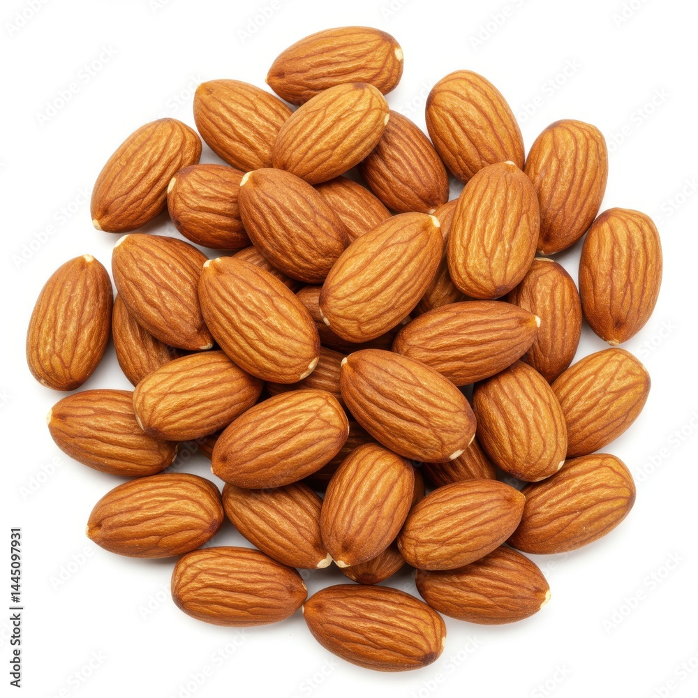 Pile of almonds isolated on white background