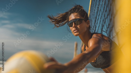A detailed illustration of woman in sunglasses sitting on inflatable pool float, ideal for creative, commercial, or editorial purposes.