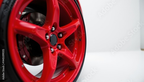 Dynamic red wheel showcase automotive studio product photography clean environment close-up view performance concept
