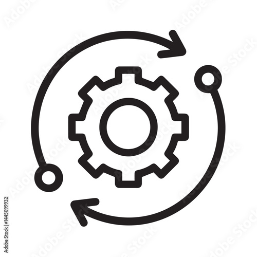  Gear Icon with Arrows: An intricately designed gear icon, enclosed within a looping set of arrows, symbolizes continuous improvement and operational efficiency in a clean, modern design.