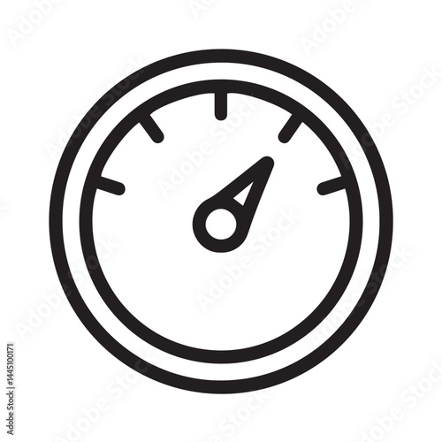 Speedometer Icon: A minimalist line art icon depicting a classic speedometer with a needle pointing to a specific speed, symbolizing efficiency, progress, and speed. 