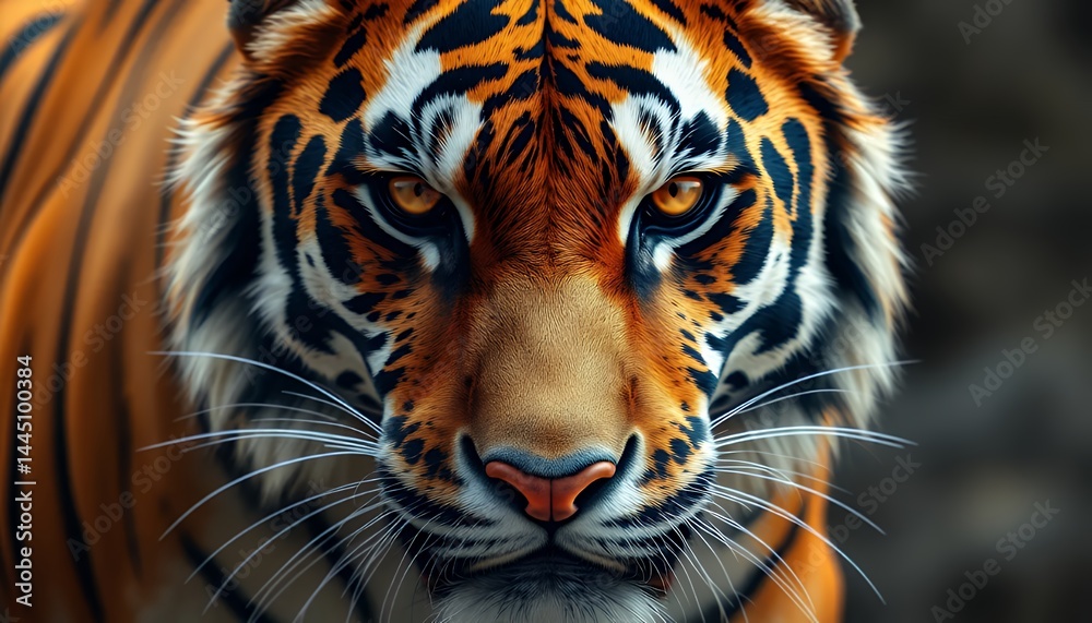 Close Up Portrait Of A Bengal Tiger With Vivid Orange And Black Stripes Detailed Fur And Intense Golden Eyes On An Isolated Background