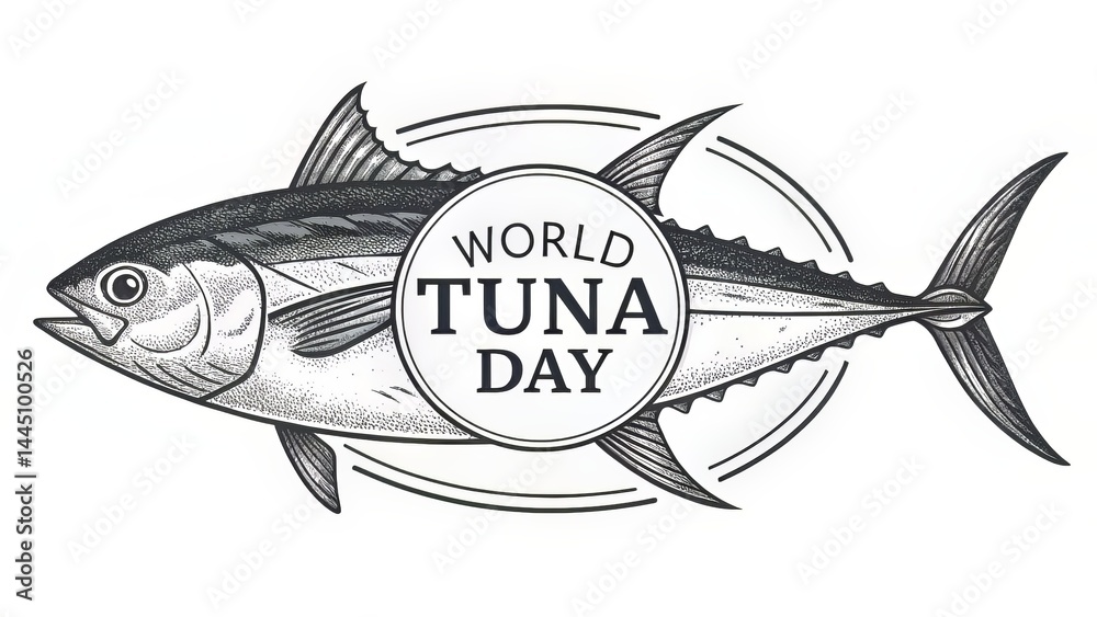 Obraz premium Monochrome emblem with tuna circling centered phrase