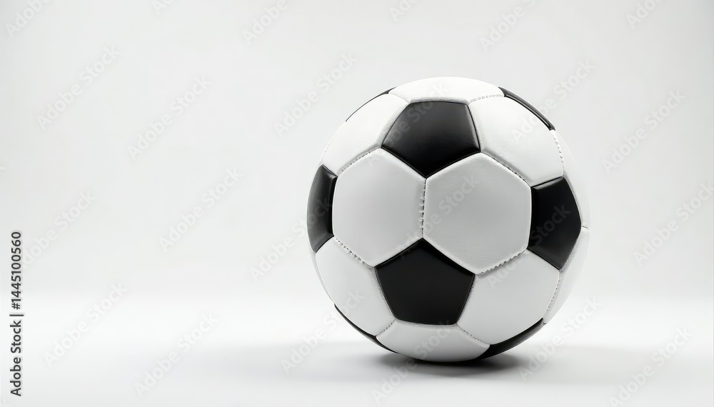 Naklejka premium Close-up of pristine white football on stark white background, game equipment, sports ball