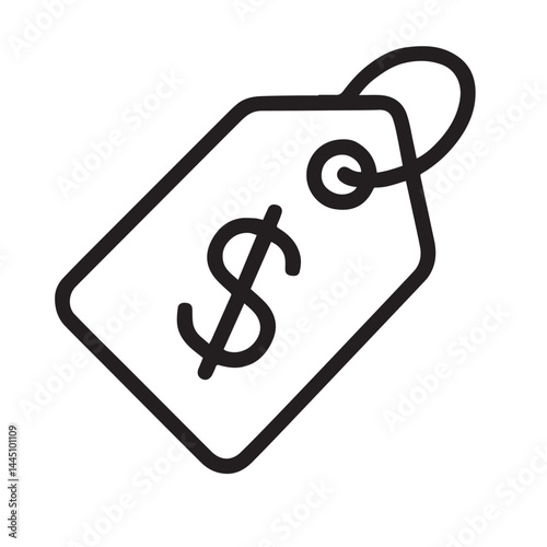 Price Tag Icon: A clean, minimalist rendering of a price tag, a symbol of value and commerce, against a backdrop of pure white.