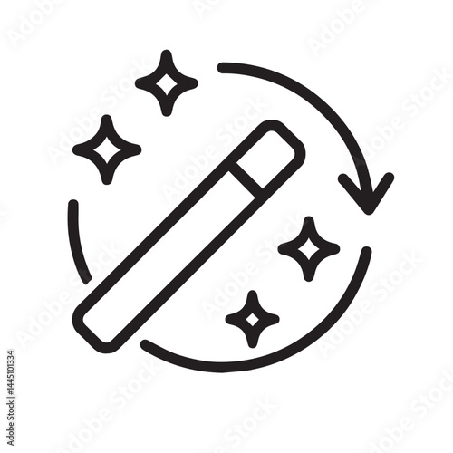 Enchanted Wand Icon: An illustrative image of a magic wand is positioned in the center of a dynamic circular frame with four radiant stars, conveying a sense of enchantment and limitless potential.