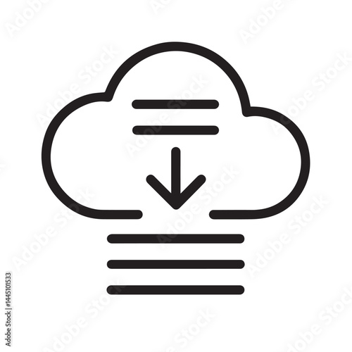 Cloud Download: Simple graphic representation of a cloud with a downward arrow, symbolizing the process of downloading data or information from the cloud. It conveys accessibility, connectivity.