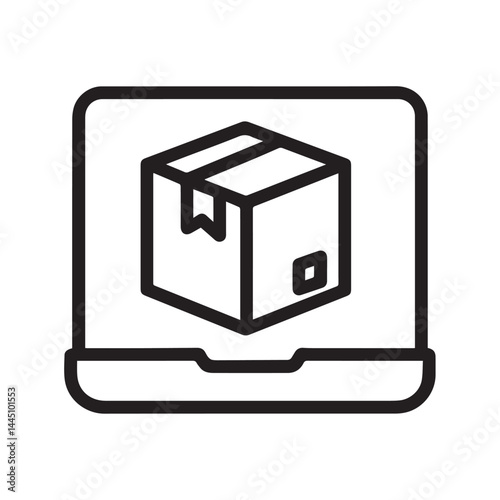 Online Shopping Order Concept: A laptop displays an icon of a cardboard box, representing the ease and convenience of online shopping and package tracking, perfect for e-commerce visuals.