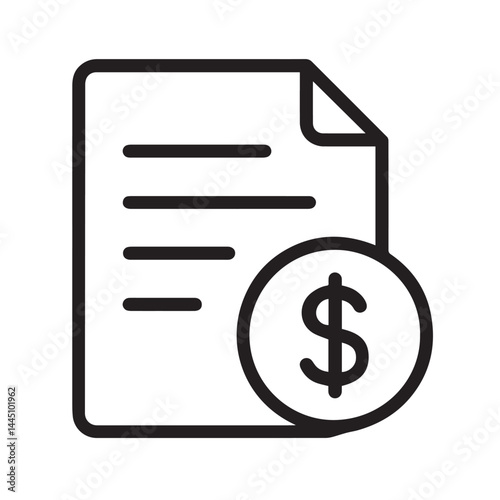 Financial Contract: A minimalistic icon of a document with lines of text, adorned with a prominent dollar sign, representing a financial agreement, transaction, or contract.