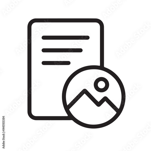 Document with Image Icon: This image shows a minimalistic black-and-white icon illustrating a document with an image, perfect for representing content creation and media integration.