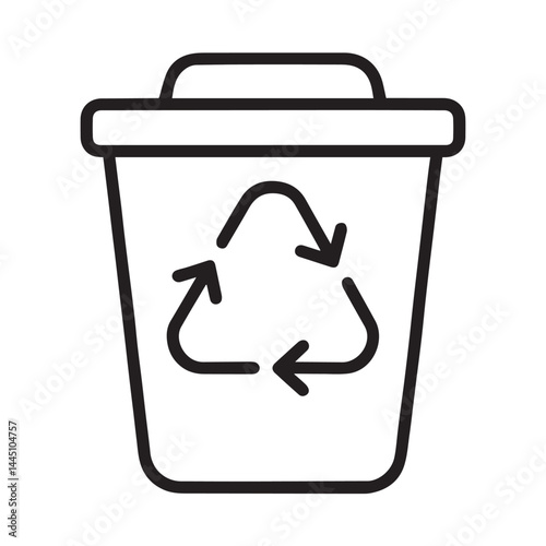 Sustainable Waste Bin: A sleek illustration of a waste bin featuring the universally recognized recycling symbol, promoting eco-consciousness and waste management.