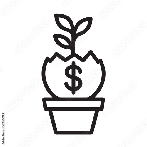Financial Growth Concept: A stylized line illustration of financial investment blossoming in a pot, depicting the growth of wealth.