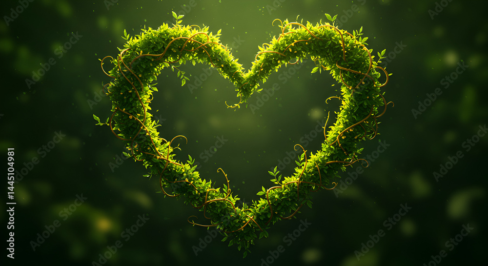 Heart-shaped frame of lush greenery, with delicate vines Heart-shaped frame of lush greenery, with delicate vines