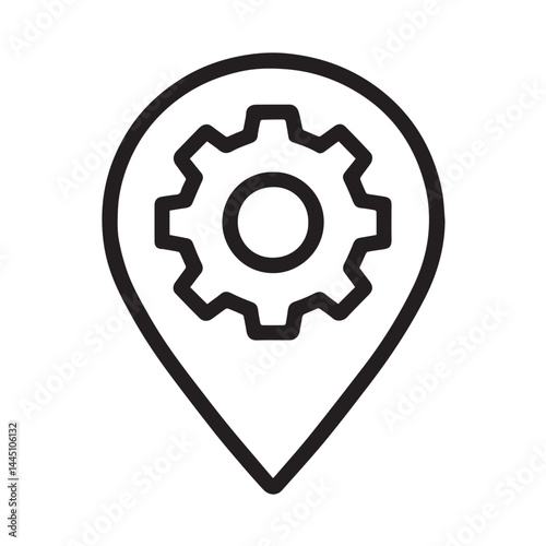Industry Location Icon: A modern, minimalist icon representing industry, featuring a gear symbol within a location marker, suggesting industrial sites or areas.