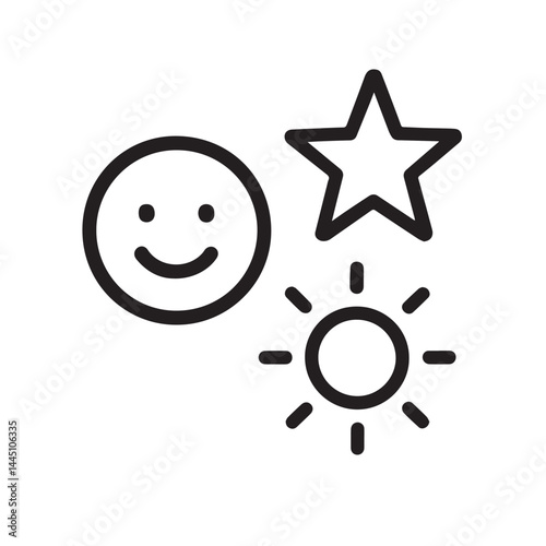 Smiling Star and Sun: A simple illustration, a symbol of happiness, success, and warmth. Capturing the essence of positivity and optimism in a minimalist design.