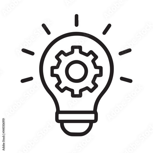 Idea and Innovation: An icon of a light bulb with a gear inside, symbolizing an innovative idea and the development of a new solution.  