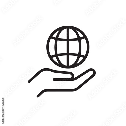 Global Support in Hand: A minimalist graphic shows a delicate hand cradling a globe, symbolizing global support, care, and unity in a world filled with connectivity and community.