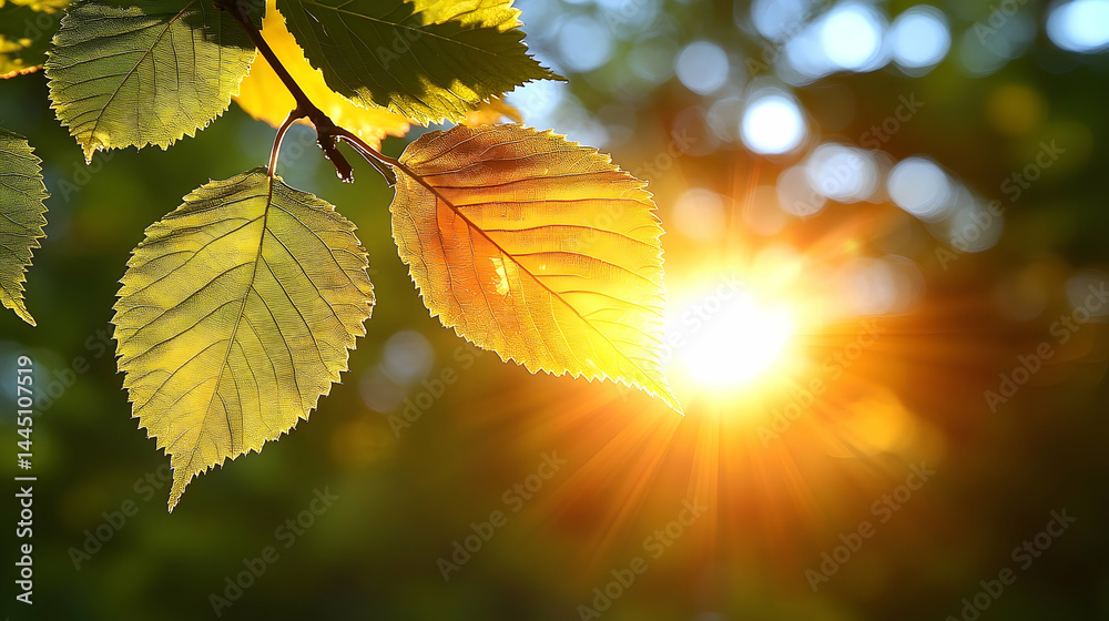 Fototapeta premium Golden Sunlight Illuminating Delicate Leaves