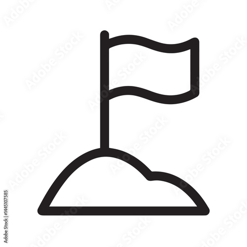 Conquering the Pinnacle: A minimalist graphic of a flag planted atop a hill, symbolizing achievement, goal completion, and overcoming obstacles.
