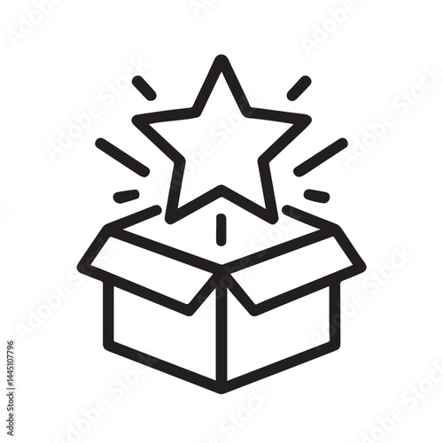 Star in a Box: The image depicts a star emerging from a box, symbolizing a gift, surprise, or special delivery. The image is rendered in a minimalist style, suitable for various design applications.
