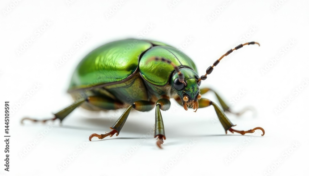 Green beetle isolated on white studio backdrop, backdrop, wildlife Green beetle isolated on white studio backdrop, backdrop, wildlife