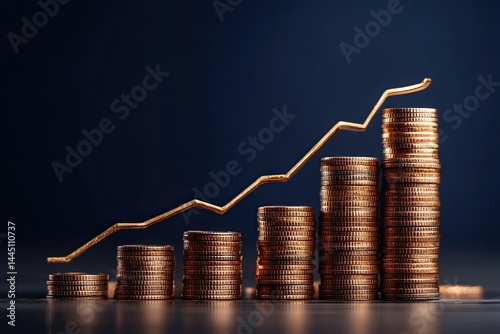 Gold coins forming a growth chart
