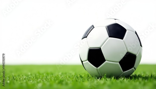Close-up of pristine white football on stark white background, goal, game equipment, clean