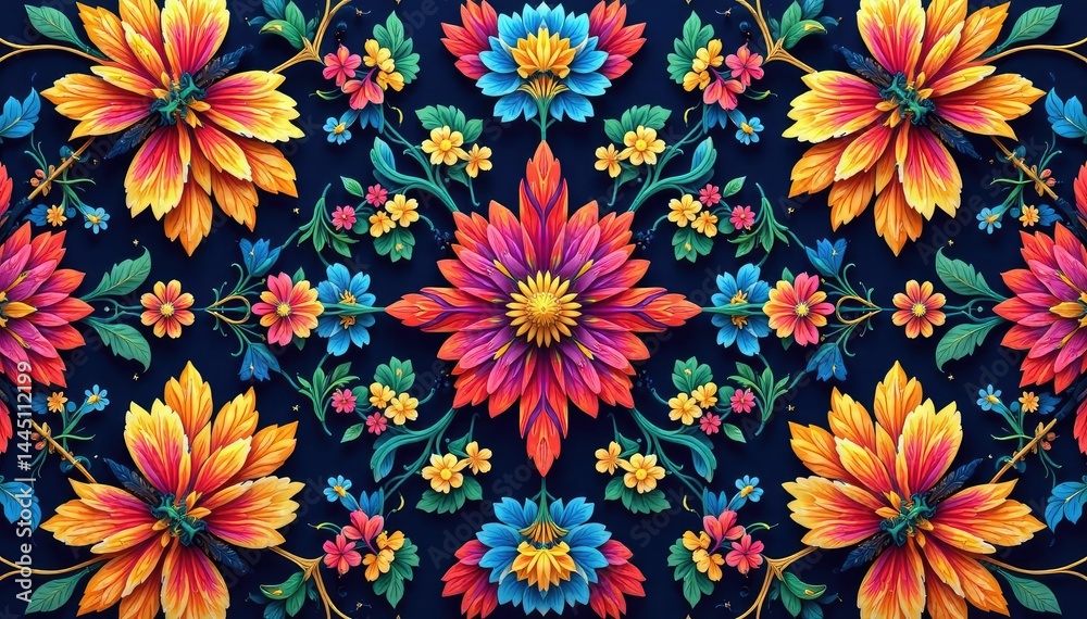 custom made wallpaper toronto digitalIntricate floral textile design, repeating motif, luxury, bright