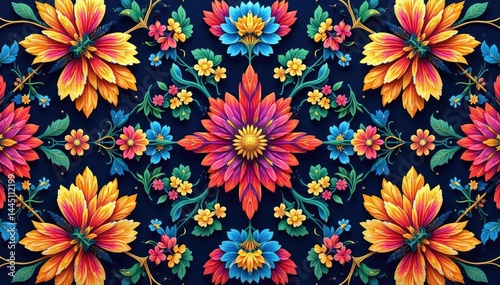 Wallpaper Mural Intricate floral textile design, repeating motif, luxury, bright Torontodigital.ca