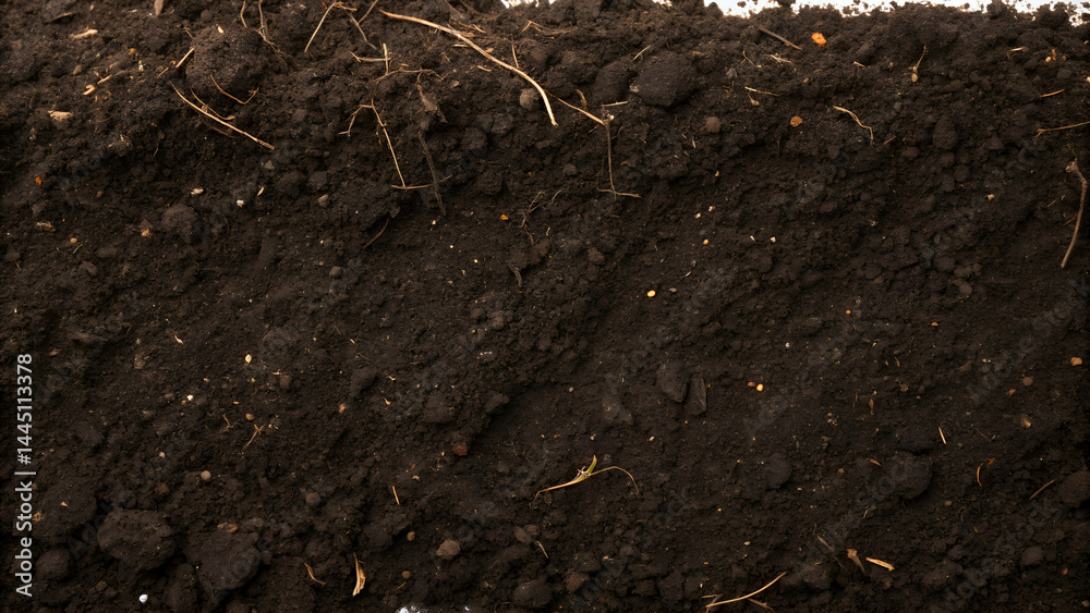Close-up of Rich Dark Soil with Organic Texture Close-up of Rich Dark Soil with Organic Texture