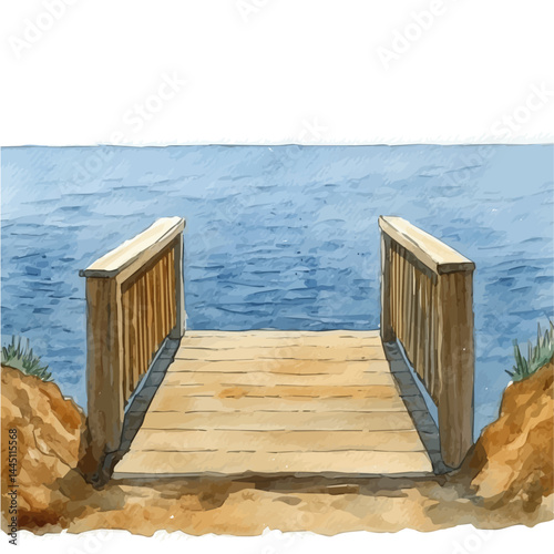 Bridge Between Two Cliffs, watercolor vector, isolated on a white background.