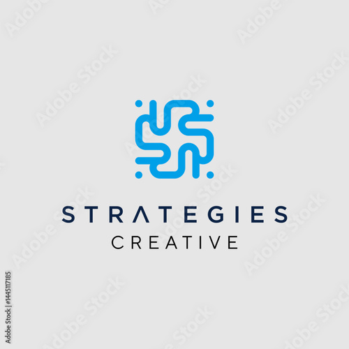 Initial letter s with ornament techno logo design blue template inspiration