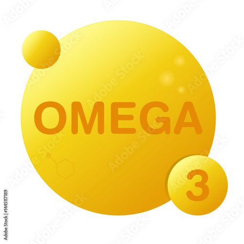 Omega 3. Vector illustration. Omega-3 Fatty Acids gold