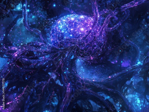 Obraz na płótnie Artificial Intelligence conceptual background, intricate digital brain formed by glowing circuits and neural pathways w salonie