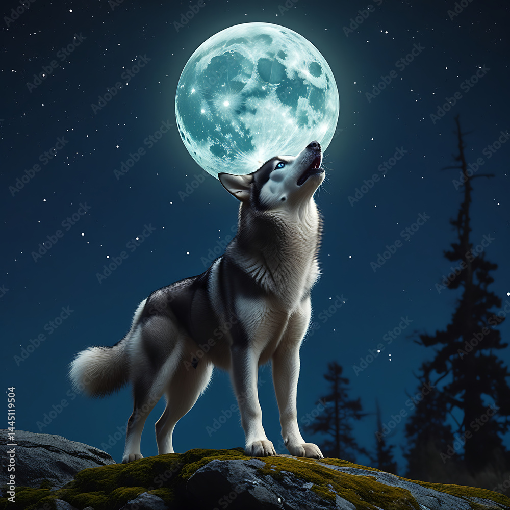 Naklejka premium wolf howling at the moon
