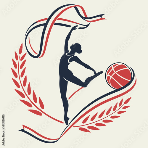 Minimalist Rhythmic Gymnast with Ribbon and Ball – Vector Illustration