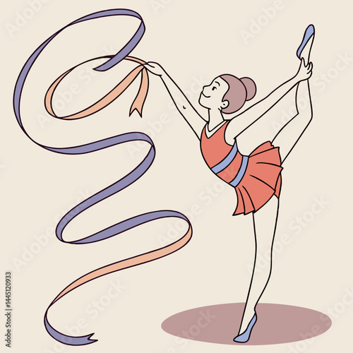 Minimalist Rhythmic Gymnast with Ribbon and Ball – Vector Illustration