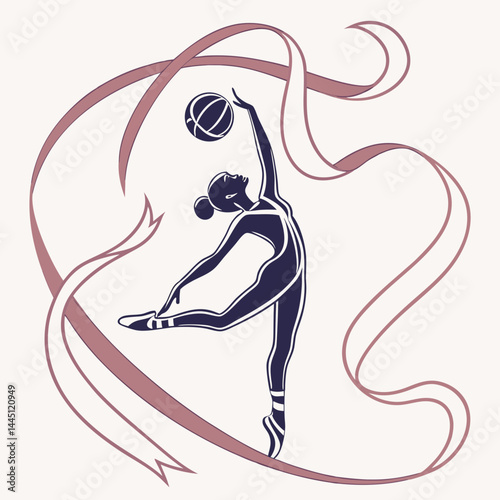 Minimalist Rhythmic Gymnast with Ribbon and Ball – Vector Illustration