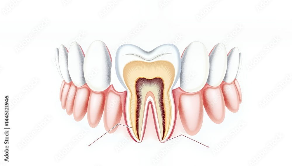 Fototapeta premium Human Teeth Detailed Anatomy Illustration on White Background Perfect for Dental Health Awareness and Education