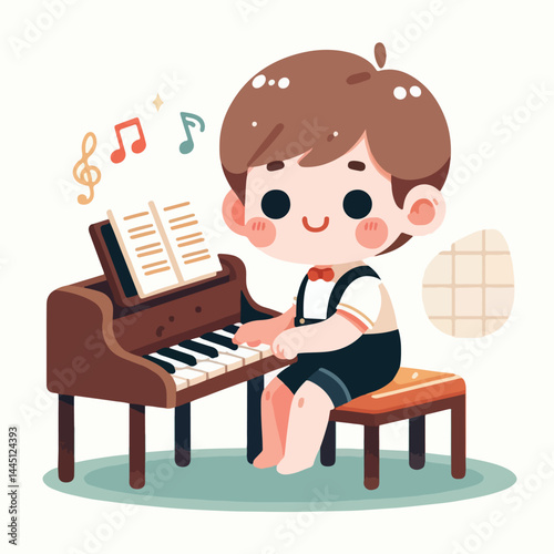 vector image of a child playing the piano