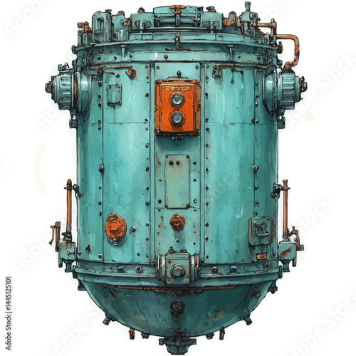 Brass Music Cylinder Mechanism, vector watercolor illustration, isolated on a white background.